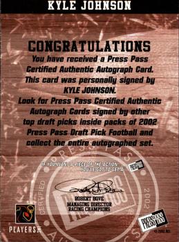 2002 Press Pass - Autographs #NNO Kyle Johnson Back