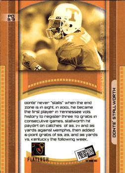 2002 Press Pass - Paydirt #PD9 Donte Stallworth Back