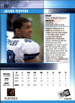 2002 Press Pass JE - First Down #FD2 Julius Peppers Back