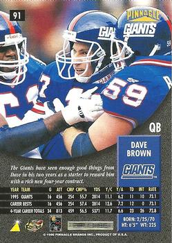 1996 Pinnacle #91 Dave Brown Back