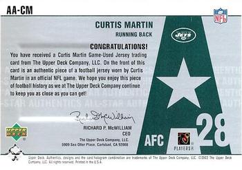 2002 UD Authentics - All-Star Authentics #AA-CM Curtis Martin Back