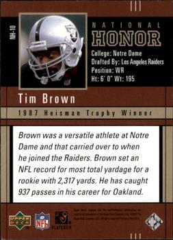 2002 UD Piece of History - National Honor #NH-10 Tim Brown Back