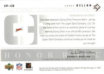 2002 Upper Deck Honor Roll - Clutch Performers Jerseys #CP-CD Corey Dillon Back