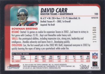 2003 Bowman Chrome - Refractors #103 David Carr Back