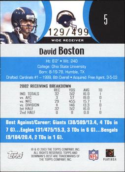 2003 Bowman's Best - Blue #5 David Boston Back