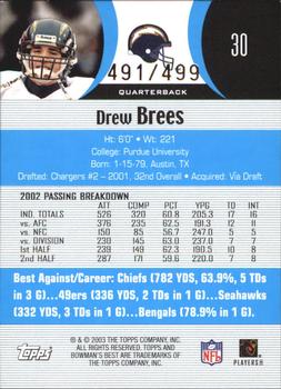2003 Bowman's Best - Blue #30 Drew Brees Back