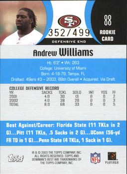 2003 Bowman's Best - Blue #88 Andrew Williams Back