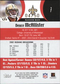 2003 Bowman's Best - Red #7 Deuce McAllister Back
