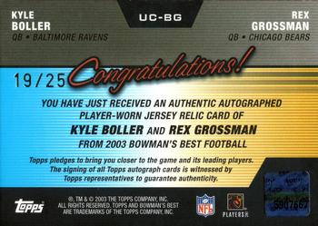 2003 Bowman's Best - Ultimate Coverage Jersey Autographs #UC-BG Kyle Boller / Rex Grossman Back