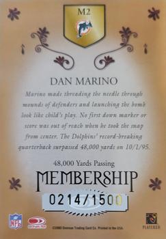 2003 Donruss Classics - Membership #M2 Dan Marino Back