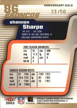 2003 Fleer Focus - Anniversary Gold #86 Shannon Sharpe Back