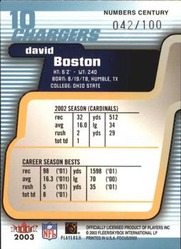 2003 Fleer Focus - Numbers Century #10 David Boston Back