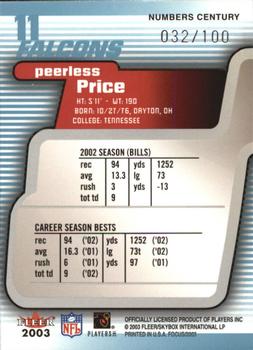 2003 Fleer Focus - Numbers Century #11 Peerless Price Back