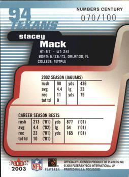 2003 Fleer Focus - Numbers Century #94 Stacey Mack Back