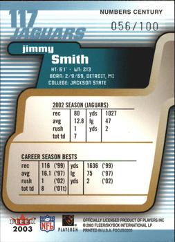 2003 Fleer Focus - Numbers Century #117 Jimmy Smith Back