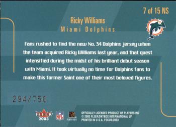 2003 Fleer Focus - NFL Shirtified #7 NS Ricky Williams Back