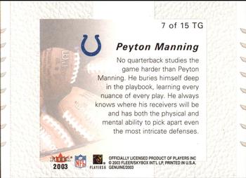2003 Fleer Genuine Insider - Tools of the Game #7 TG Peyton Manning Back