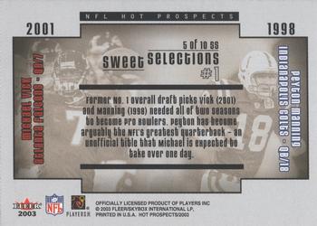 2003 Fleer Hot Prospects - Sweet Selections #5 SS Michael Vick / Peyton Manning Back