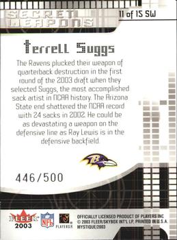2003 Fleer Mystique - Secret Weapons #11 SW Terrell Suggs Back