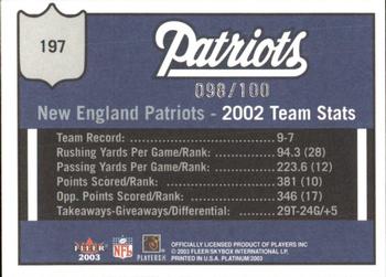 2003 Fleer Platinum - Finish #197 New England Patriots Back
