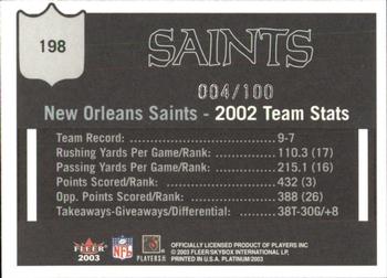 2003 Fleer Platinum - Finish #198 New Orleans Saints Back