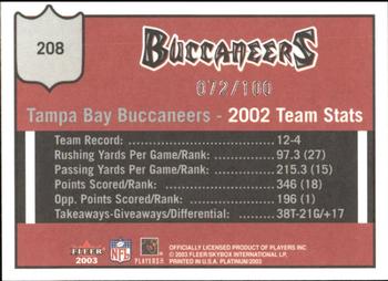 2003 Fleer Platinum - Finish #208 Tampa Bay Buccaneers Back