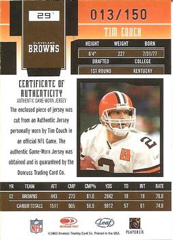 2003 Leaf Certified Materials - Mirror Red #29 Tim Couch Back