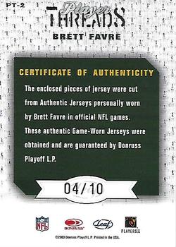 2003 Leaf Limited - Player Threads Prime #PT-2 Brett Favre Back