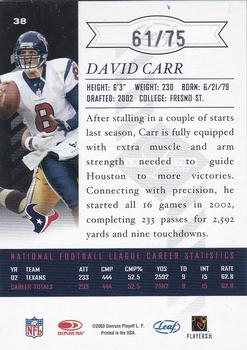 2003 Leaf Limited - Silver Spotlight #38 David Carr Back