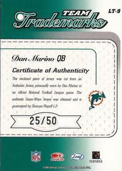 2003 Leaf Limited - Team Trademarks Autographs #LT-9 Dan Marino Back