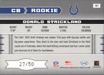 2003 Leaf Rookies & Stars - Longevity #187 Donald Strickland Back