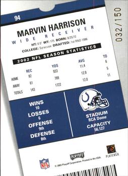 2003 Playoff Contenders - Playoff Ticket #94 Marvin Harrison Back