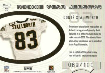 2003 Playoff Honors - Rookie Year Jerseys #RYJ20 Donte Stallworth Back