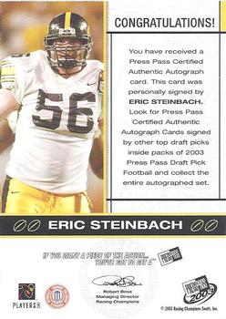 2003 Press Pass - Autographs Bronze #NNO Eric Steinbach Back