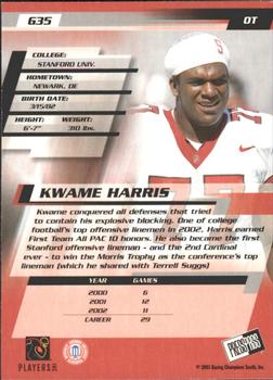 2003 Press Pass - Gold Zone #G35 Kwame Harris Back