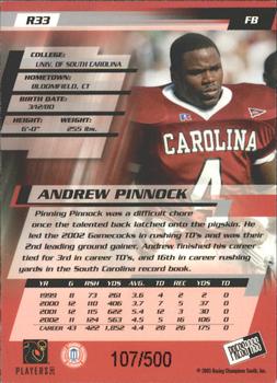 2003 Press Pass - Reflectors #R33 Andrew Pinnock Back