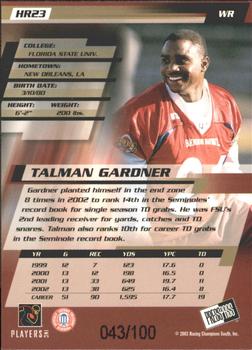 2003 Press Pass - Reflectors Proofs #HR23 Talman Gardner Back