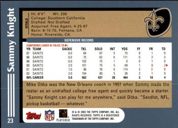 2003 Topps - Topps Collection #23 Sammy Knight Back