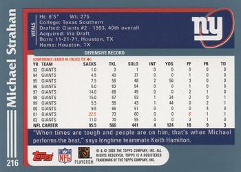 2003 Topps - Topps Collection #216 Michael Strahan Back