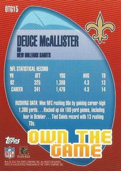 2003 Topps - Own the Game #OTG15 Deuce McAllister Back
