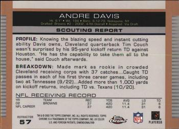 2003 Topps Draft Picks & Prospects - Chrome Gold Refractors #57 Andre Davis Back