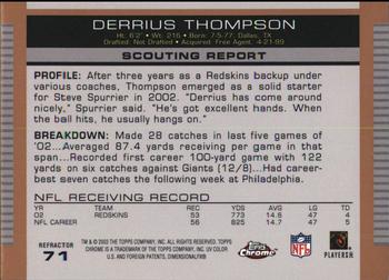 2003 Topps Draft Picks & Prospects - Chrome Gold Refractors #71 Derrius Thompson Back