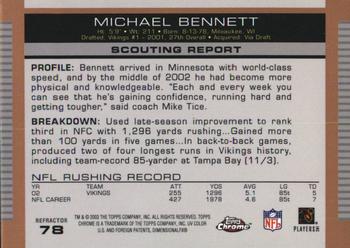 2003 Topps Draft Picks & Prospects - Chrome Gold Refractors #78 Michael Bennett Back