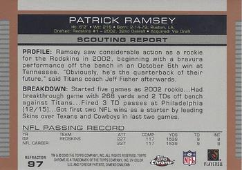 2003 Topps Draft Picks & Prospects - Chrome Gold Refractors #97 Patrick Ramsey Back