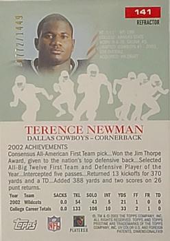 2003 Topps Pristine - Refractors #141 Terence Newman Back