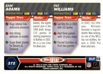 2003 Topps Total - Silver #372 Pat Williams / Sam Adams Back
