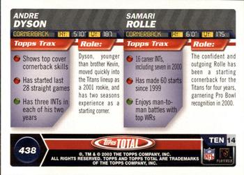 2003 Topps Total - Silver #438 Andre Dyson / Samari Rolle Back