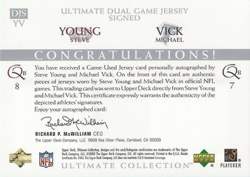 2003 Upper Deck Ultimate Collection - Ultimate Dual Game Jerseys Signed #DJSYV Steve Young / Michael Vick Back