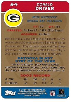 2004 Bazooka - Gold #64 Donald Driver Back