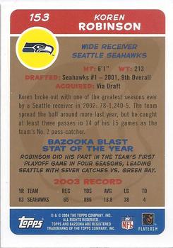 2004 Bazooka - Gold #153 Koren Robinson Back